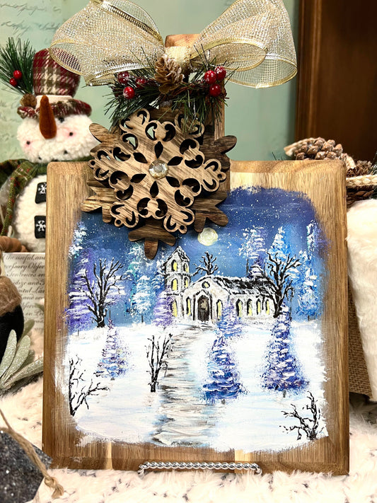 Winter Worship  Original Hand-Painted Bread Board
