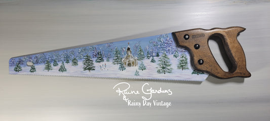 Painted Saw Blade Winter Church